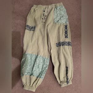 POL Patchwork and Embroidered Joggers - Size Large